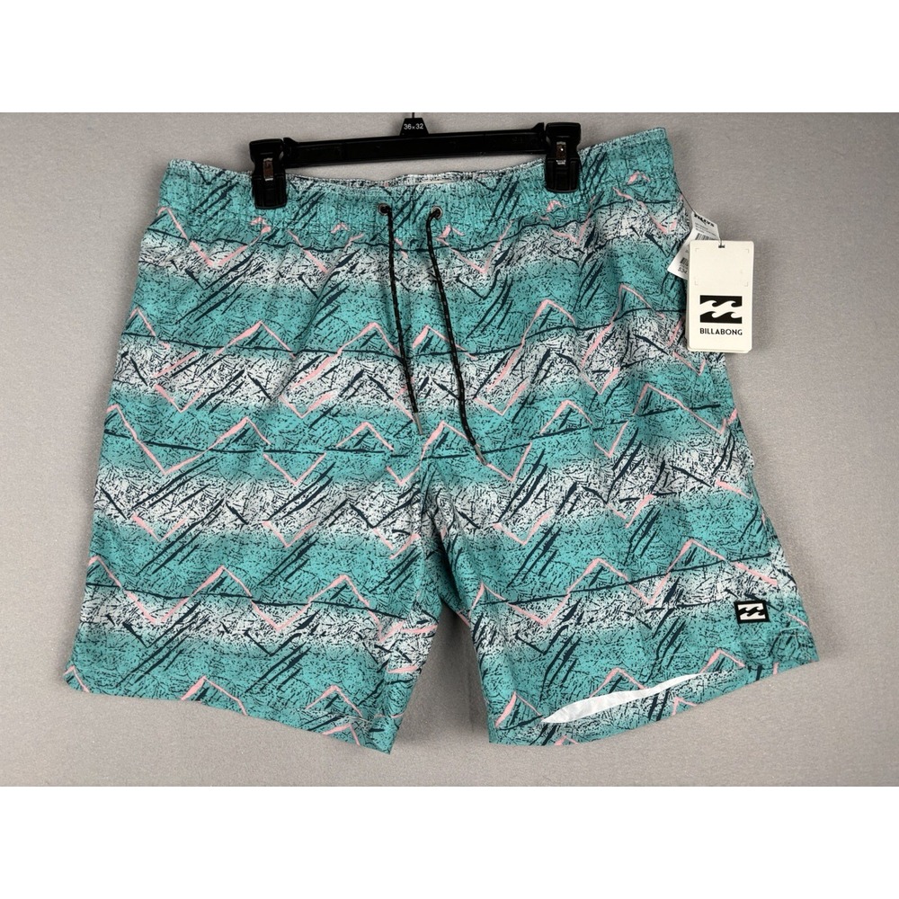 Billabong Men's Shorts XL Green LayBack Geometric Drawstring Elastic Waist #2490